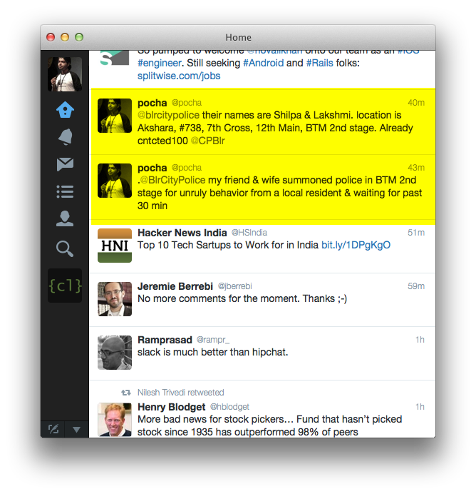 Tweets sent to the police