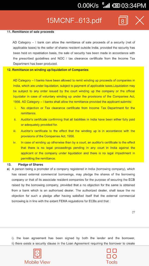 RBI Remittance on Liquidation screenshot