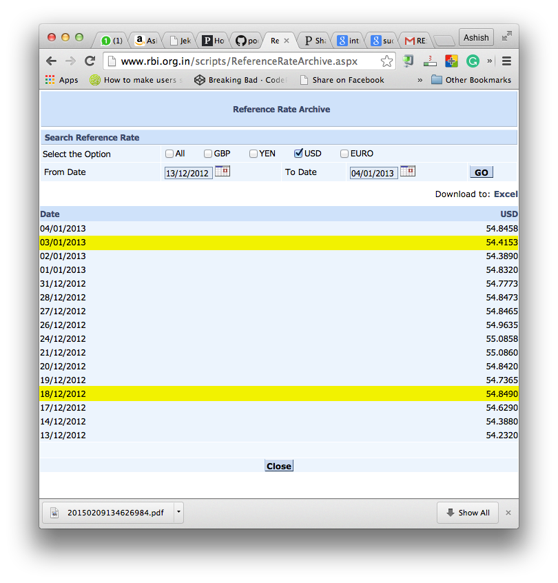 RBI forex rate screenshot